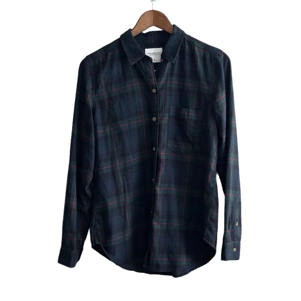 Abercrombie & Fitch Soft Plaid Flannel Button Down Long Sleeve Shirt Top Green